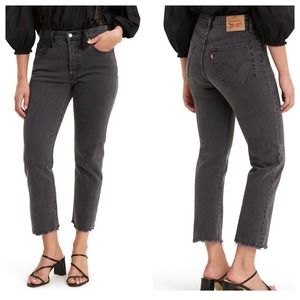 NWT Levis 501 Jeans High Rise Straight Leg Cropped Washed Black Stretch Size 31